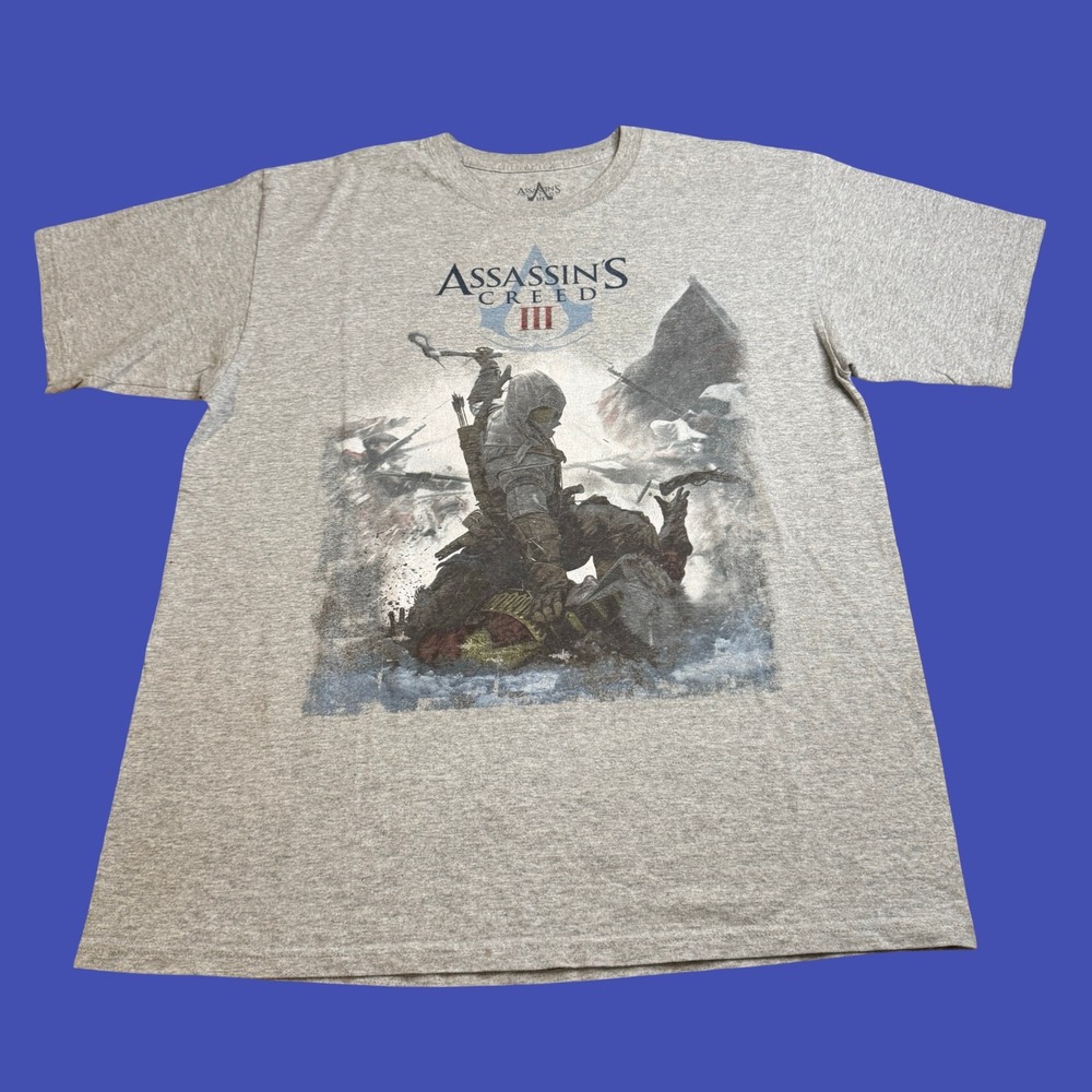 Assassins Creed III T Shirt L Gray 2013 Ubisoft Video Game Promo Graphic